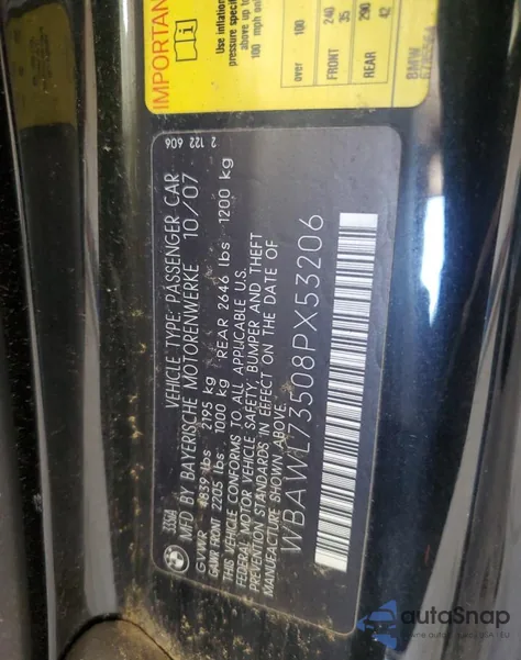 2008 BMW 335 I from USA, damaged, VIN WBAWL73508PX53206